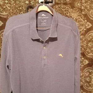 Tommy Bahama Grey and Pink Long Sleeve Polo LT Read Description